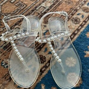 Stuart Weitzman White Sandals with Transparent Design